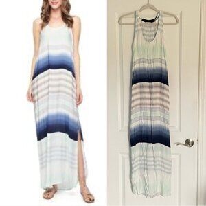 Splendid Blue Green Striped Soft Sleeveless Beachy Boho Maxi Dress 35208